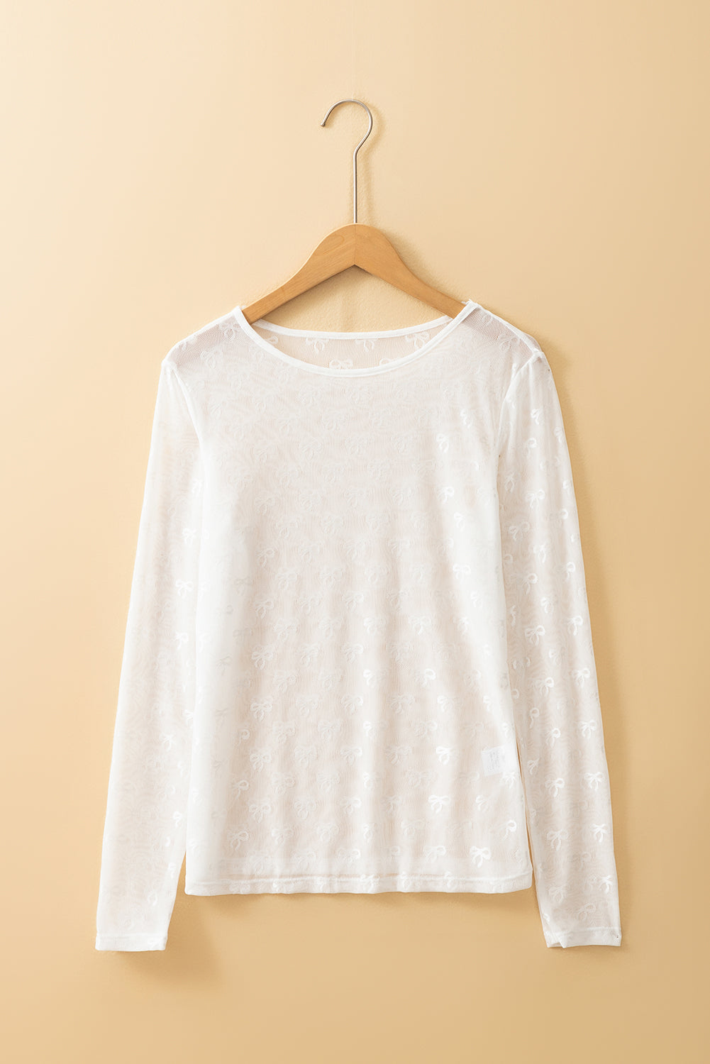 Women’s Bow Mesh Long Sleeve Top - Sheer Romantic Blouse