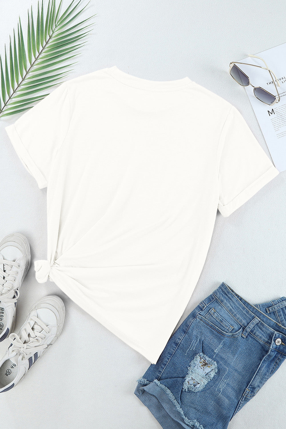 White Round Neck Short Sleeve T-Shirt with Patriotic Sequin Stars - Image 4