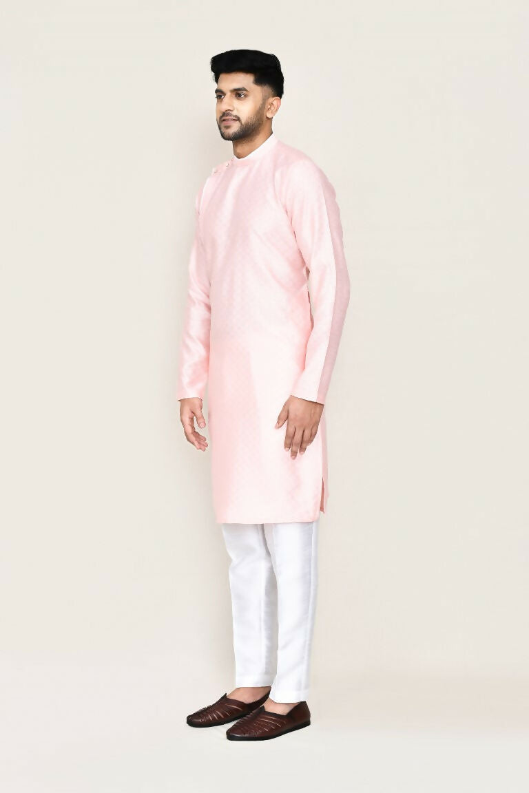 Pink Jacquard Silk Kurta Set with Straight Fit Pants