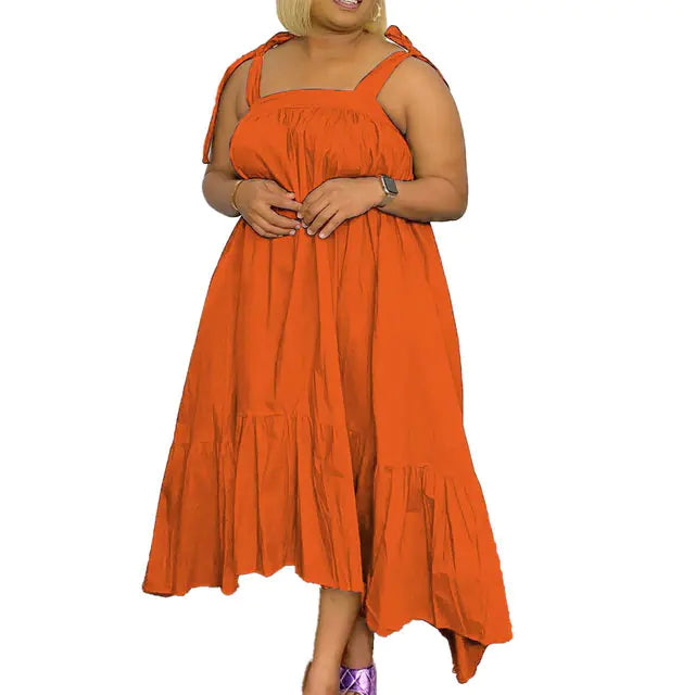 Women's Solid Color Sleeveless Tie-Strap Tiered Midi Dress - Image 9