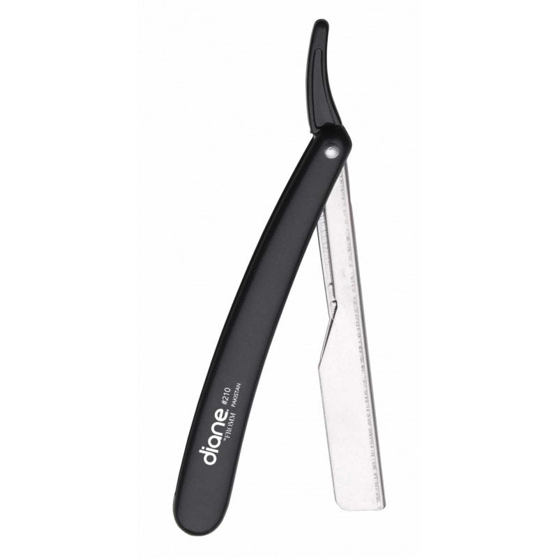 Diane Black Shaving Razor (#D210) stainless steel straight razor on white background