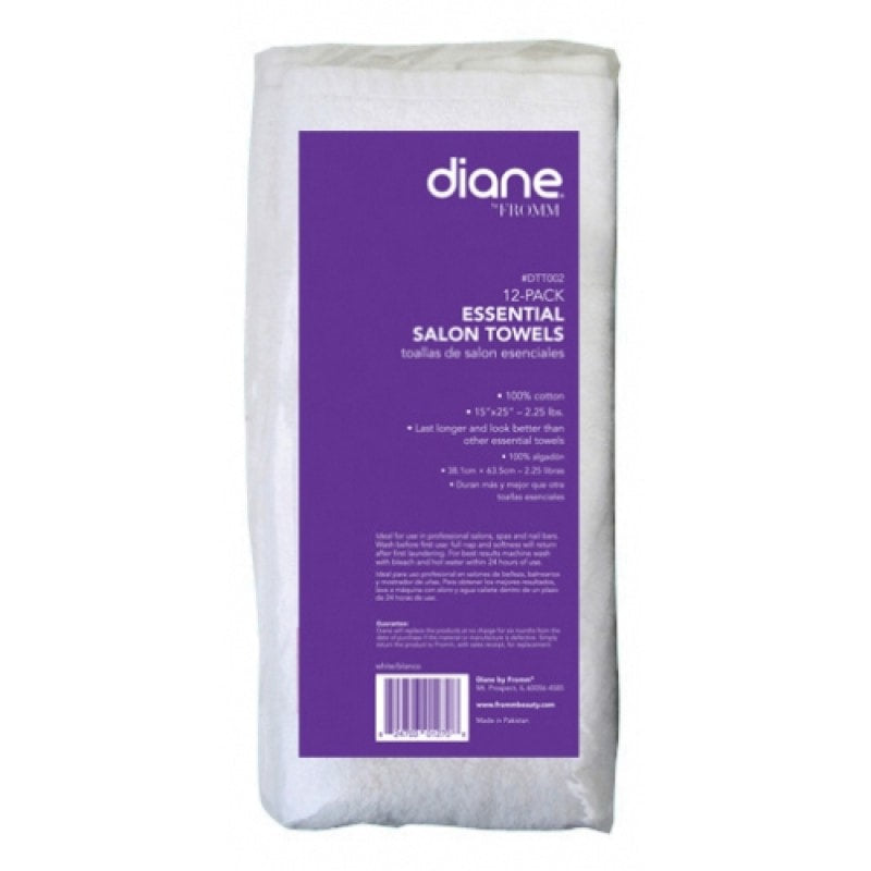 A 12-pack stack of professional 15x25 inch white terry cloth barber towels for salon use.
