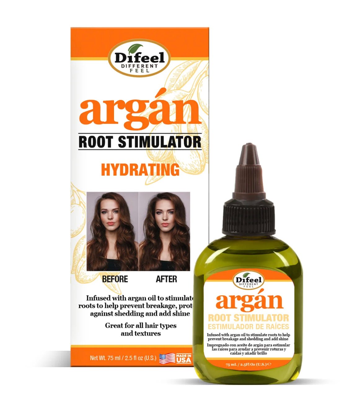 Difeel Hydrating Root Stimulator bottle infused with argan oil