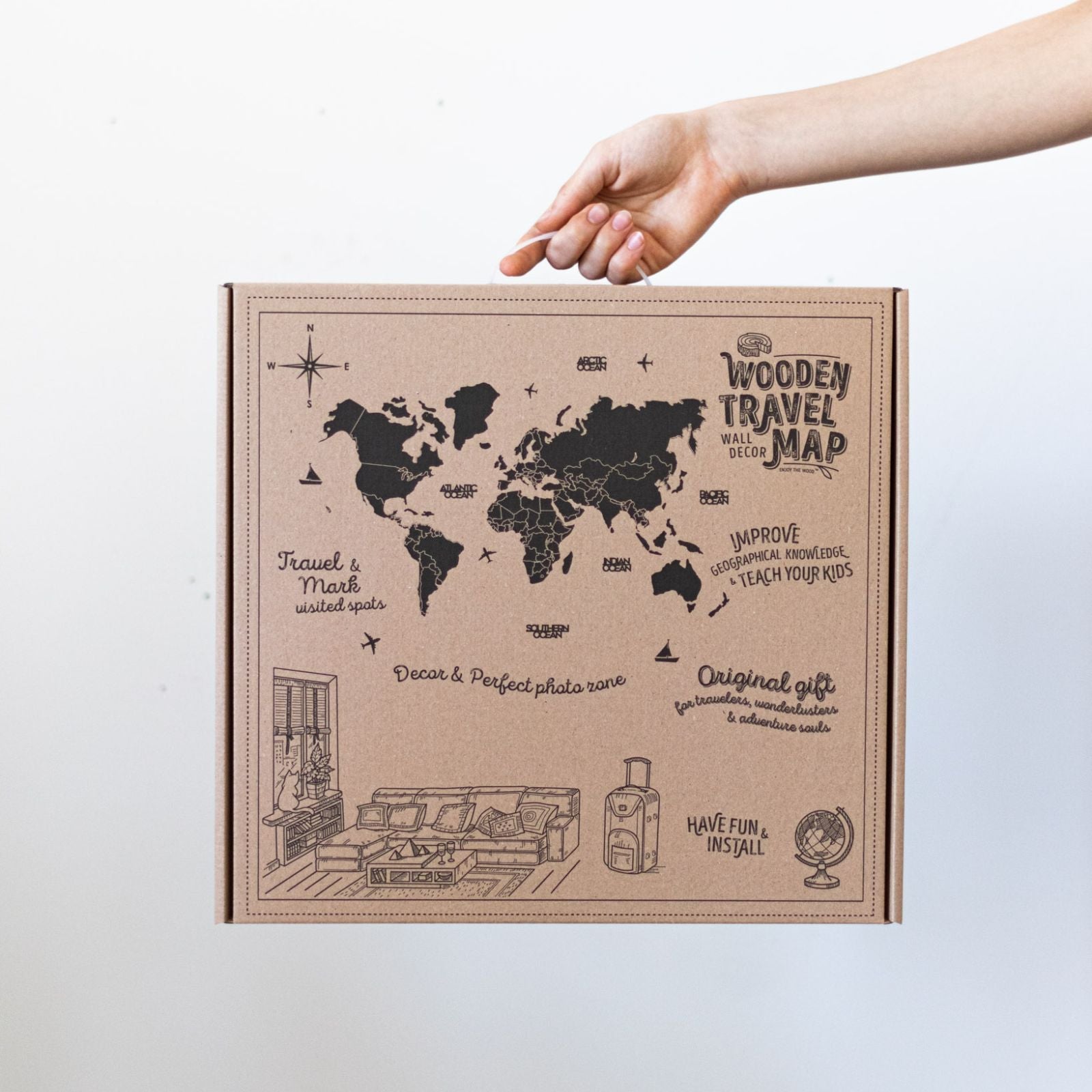 Multicolor Wooden Travel Map - Adventure Themed Wall Decor