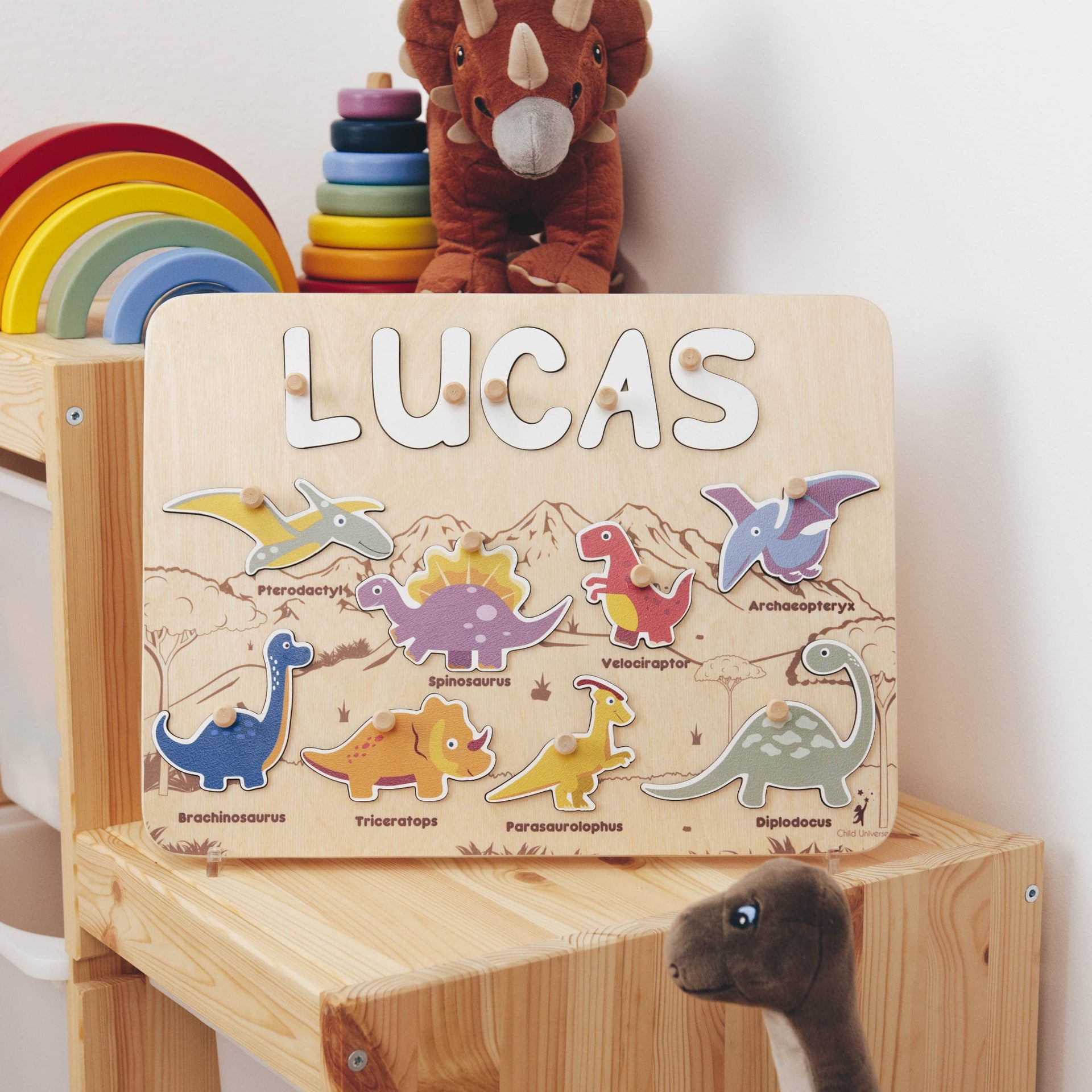 Personalized Dinosaur Name Puzzle & Educational Busy Board for Kids