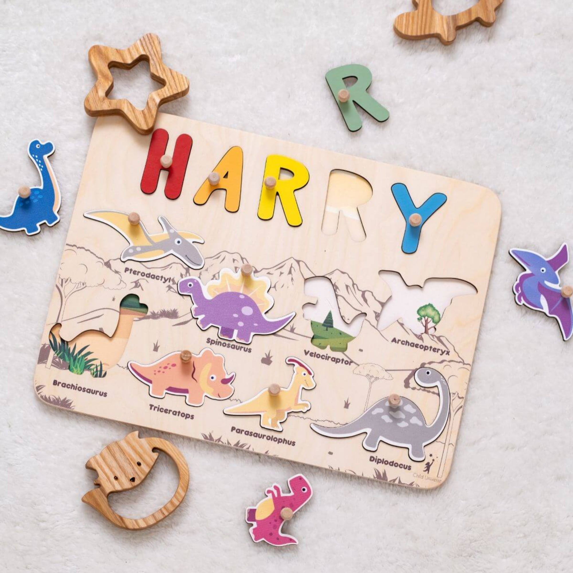 Personalized Dinosaur Name Puzzle & Educational Busy Board for Kids