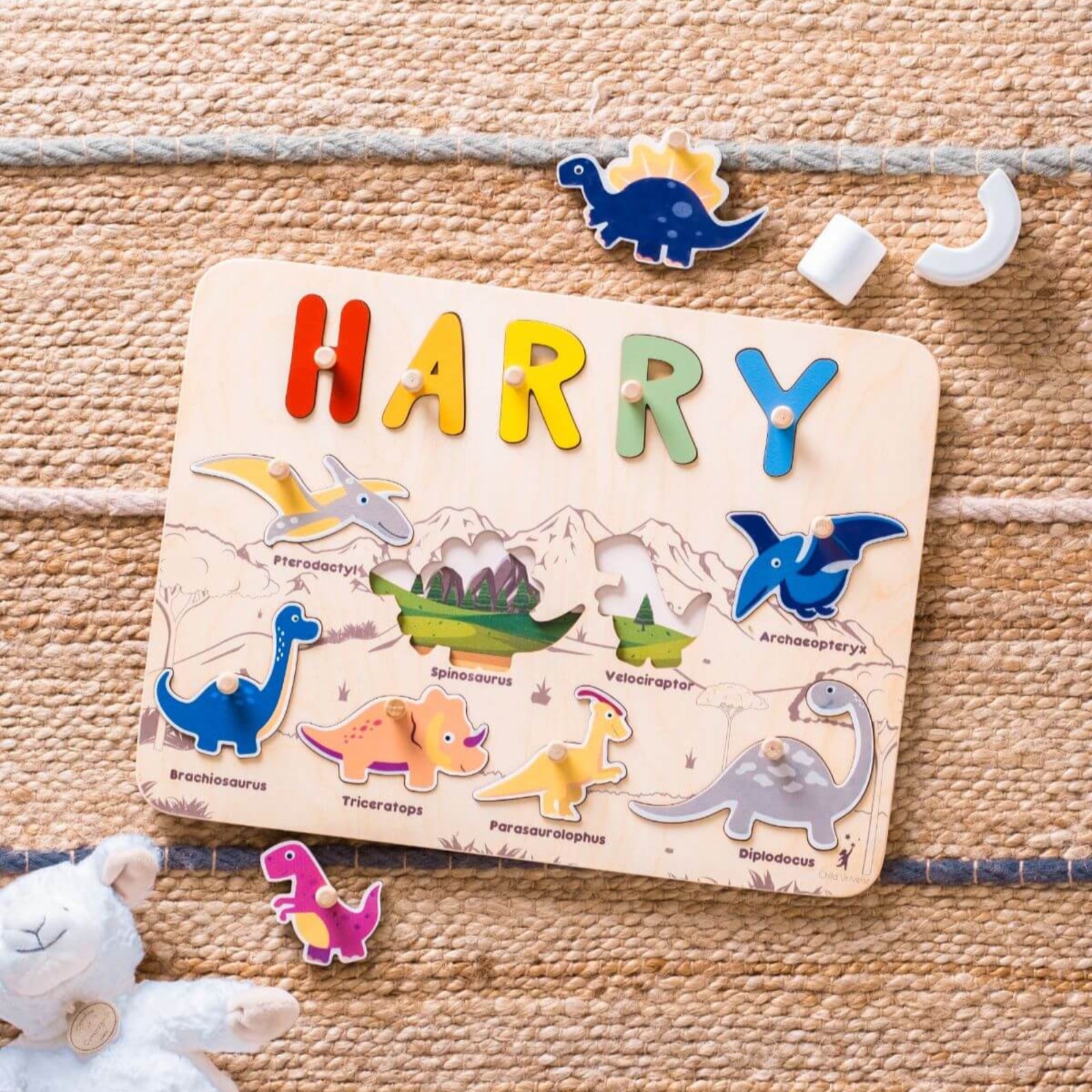 Personalized Dinosaur Name Puzzle & Educational Busy Board for Kids