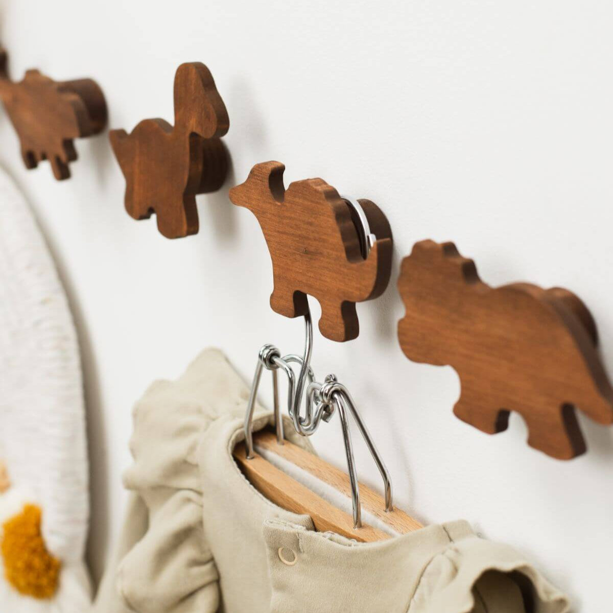 Wooden Animal Wall Hooks for Nursery – Minimalist Forest Decor