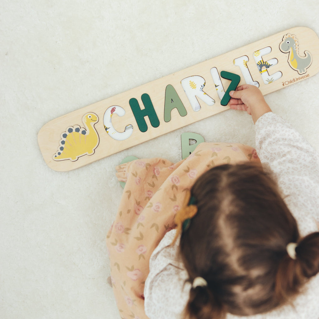 Neutral Dinosaur Name Puzzle for Kids Minimalist Nursery Decor