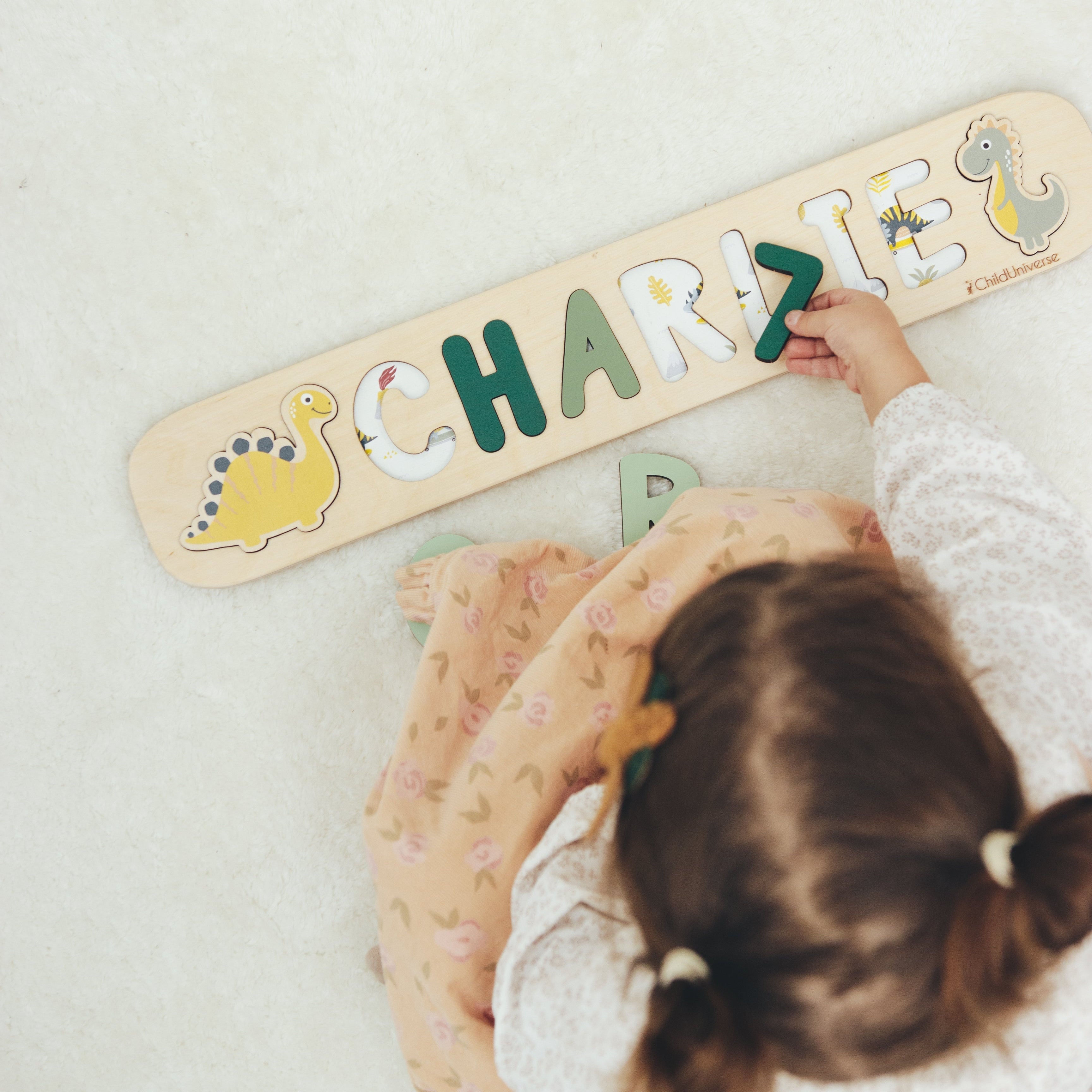 Neutral Dinosaur Name Puzzle for Kids Minimalist Nursery Decor