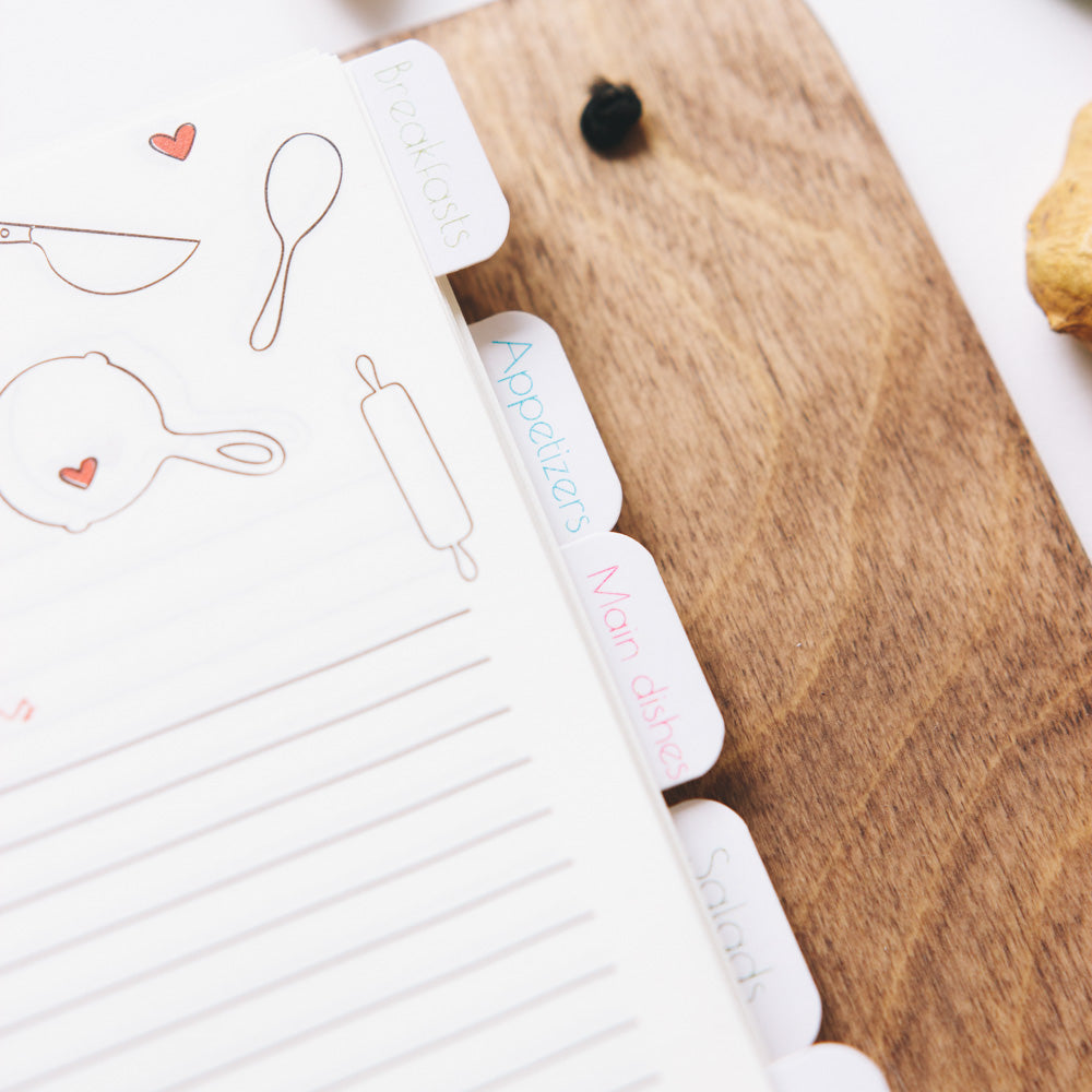 7-Piece Minimalist Recipe Book Dividers for Kitchen Organization
