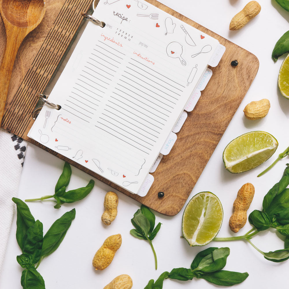 7-Piece Minimalist Recipe Book Dividers for Kitchen Organization
