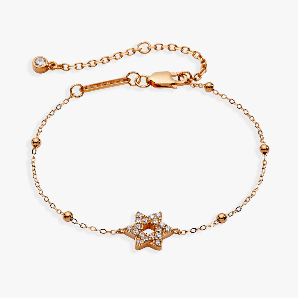 Delicate Star of David bracelet with crystal pave stones on a beaded satellite chain