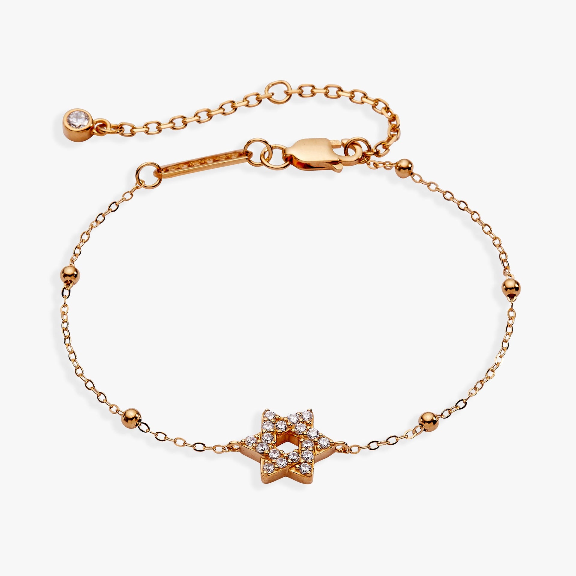 Delicate Star of David bracelet with crystal pave stones on a beaded satellite chain