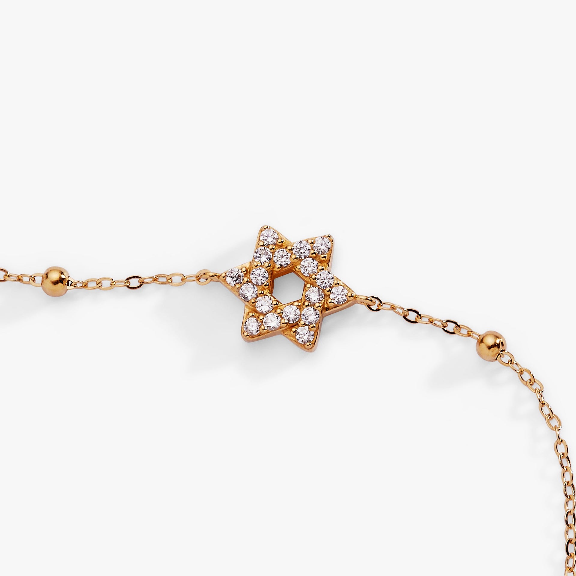 Star of David Pave Beaded Chain Bracelet - Delicate Gold Tone