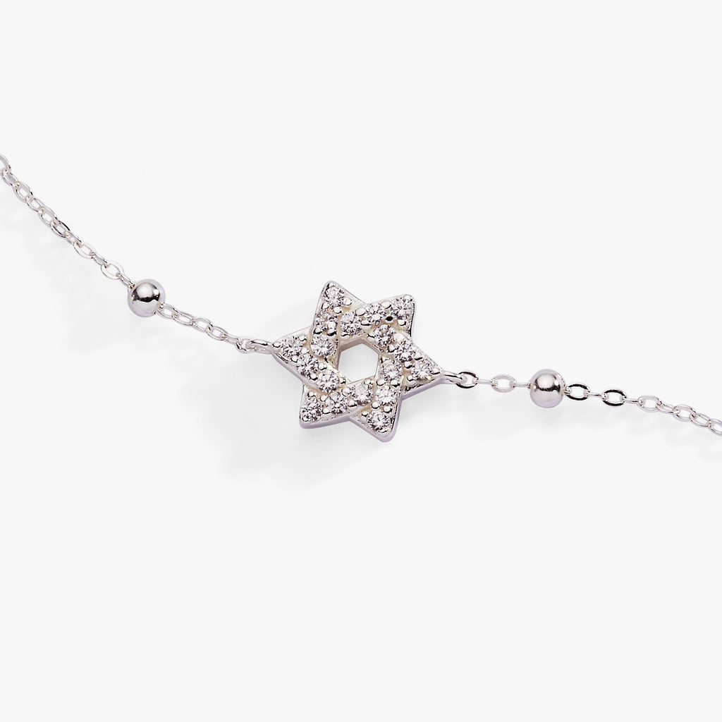 Star of David Pave Beaded Chain Bracelet - Delicate Gold Tone