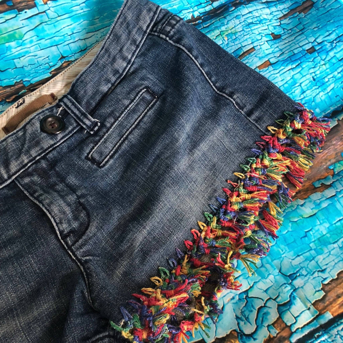 DIY Upcycled Fringe Jean Short Kit with Crochet Pattern and Yarn