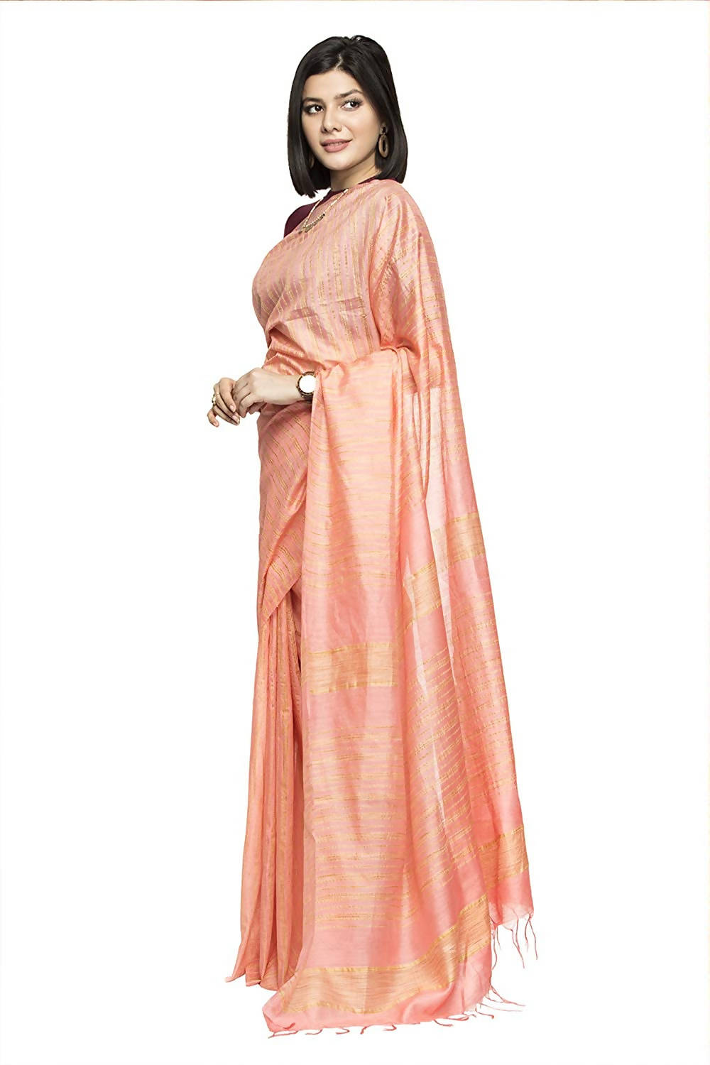 Peach Bhagalpuri Silk Saree with Matching Blouse Piece