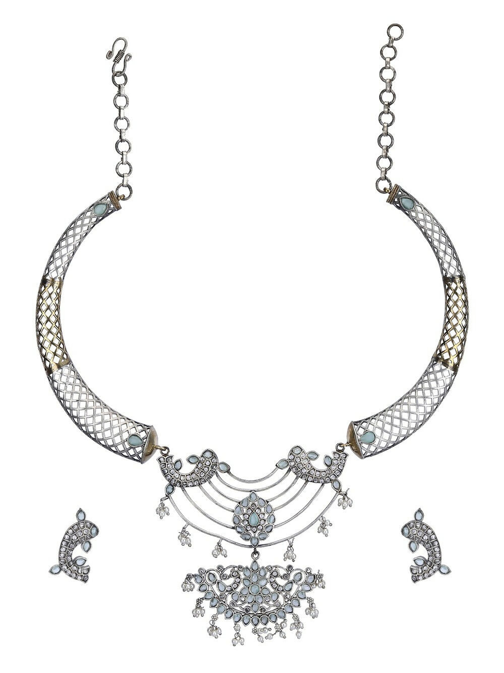 Handcrafted Dual Tone Bohemian Necklace and Earring Set
