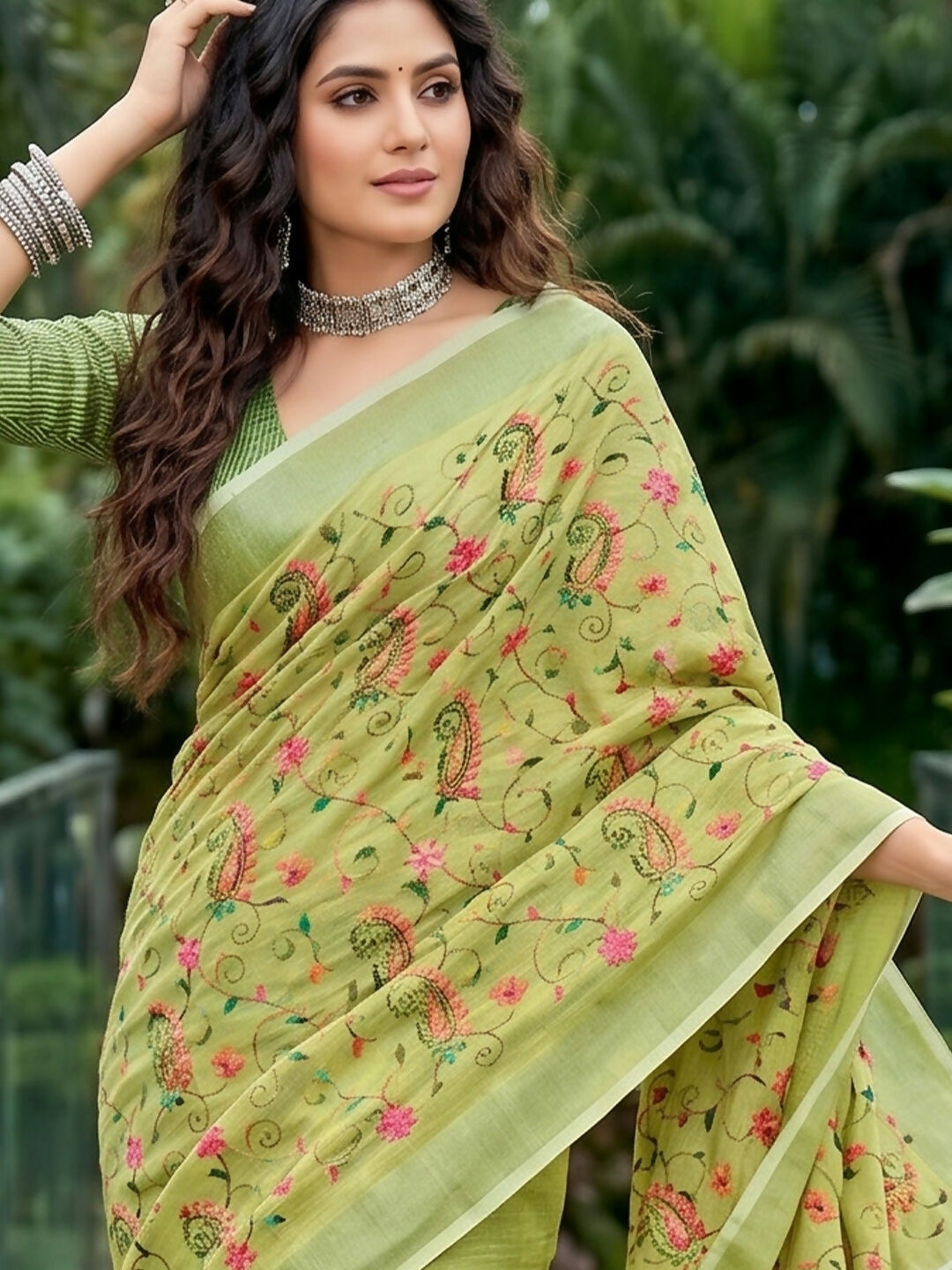 Yellow Green Linen Saree for Everyday Sophistication