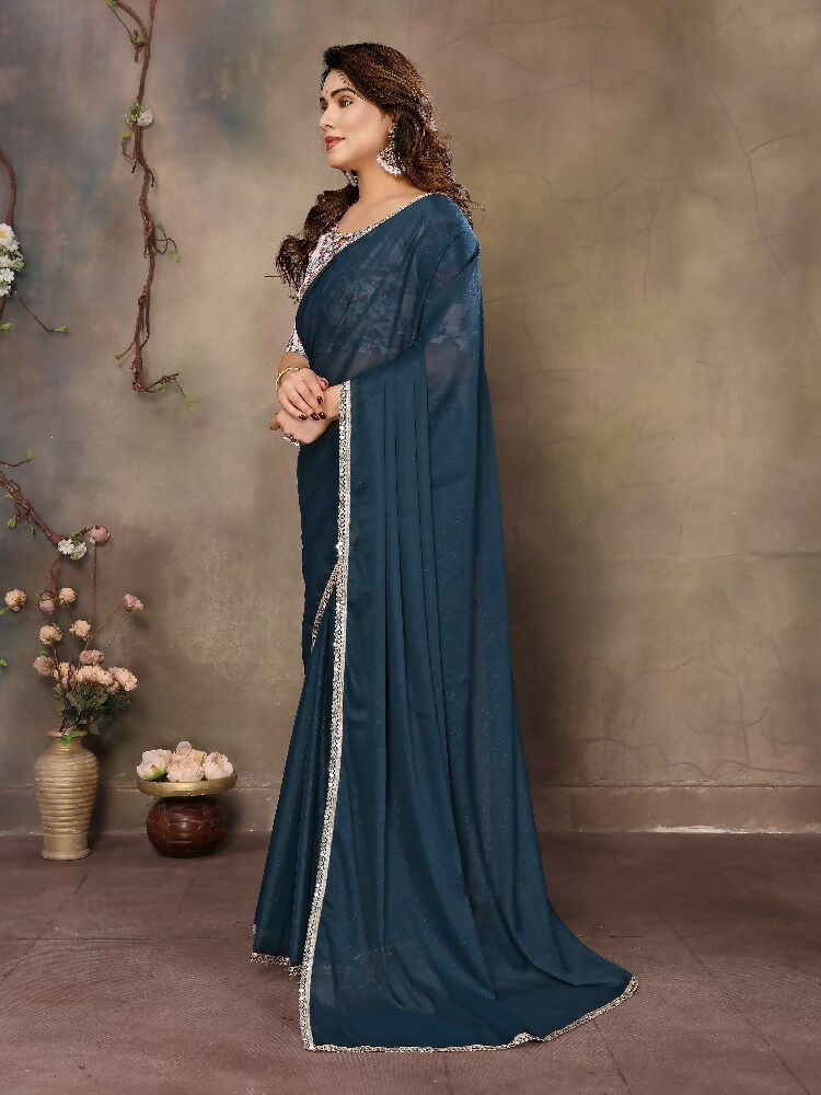 Morpich Star Georgette Saree with Mirror Border and Blouse Piece