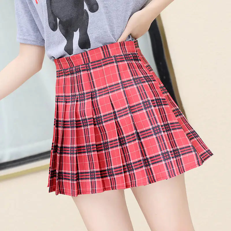 Women's College Style Pleated Mini Skirt in Plaid Pattern - Image 7