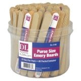 8-piece set of purse-size emery boards in a clear container with natural wood-tone accents