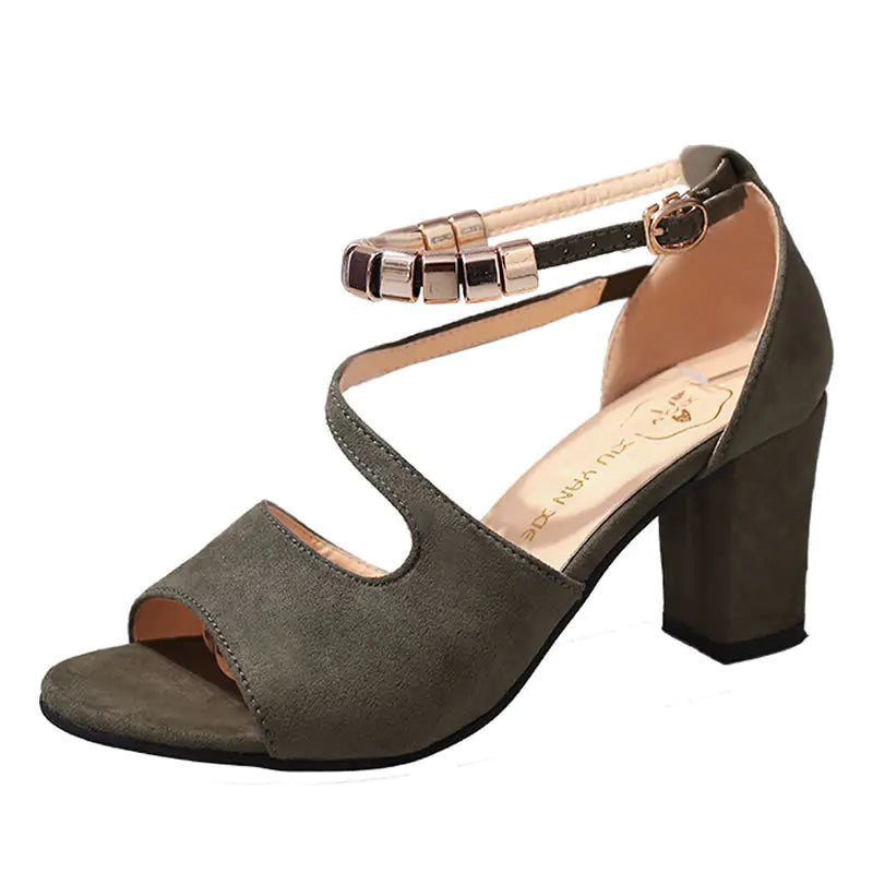 Women's Suede Mid-Heel Sandals with Buckle Strap Fish Mouth Design - Image 30