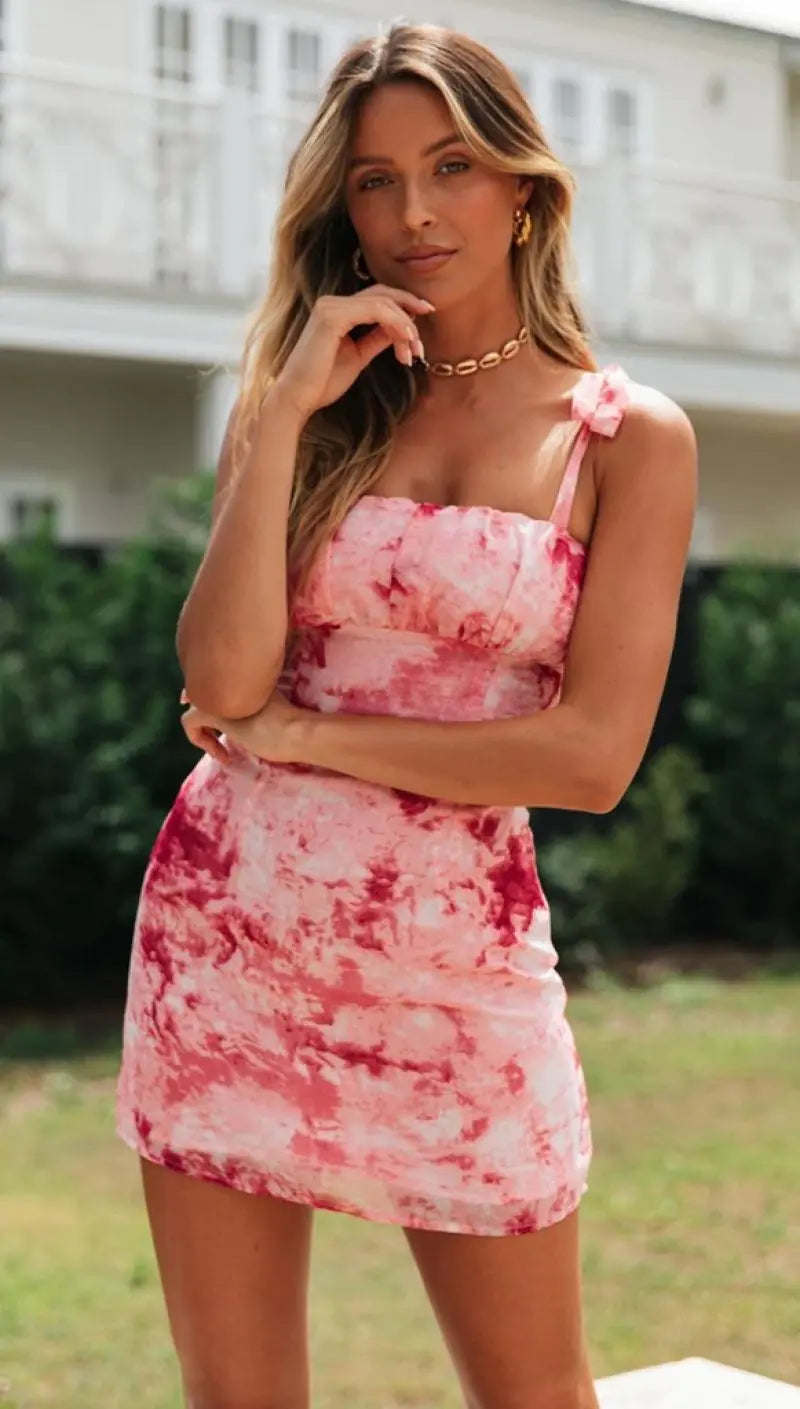 Women's Tie-Dye Sleeveless Mini Dress with Tie Straps - Image 7