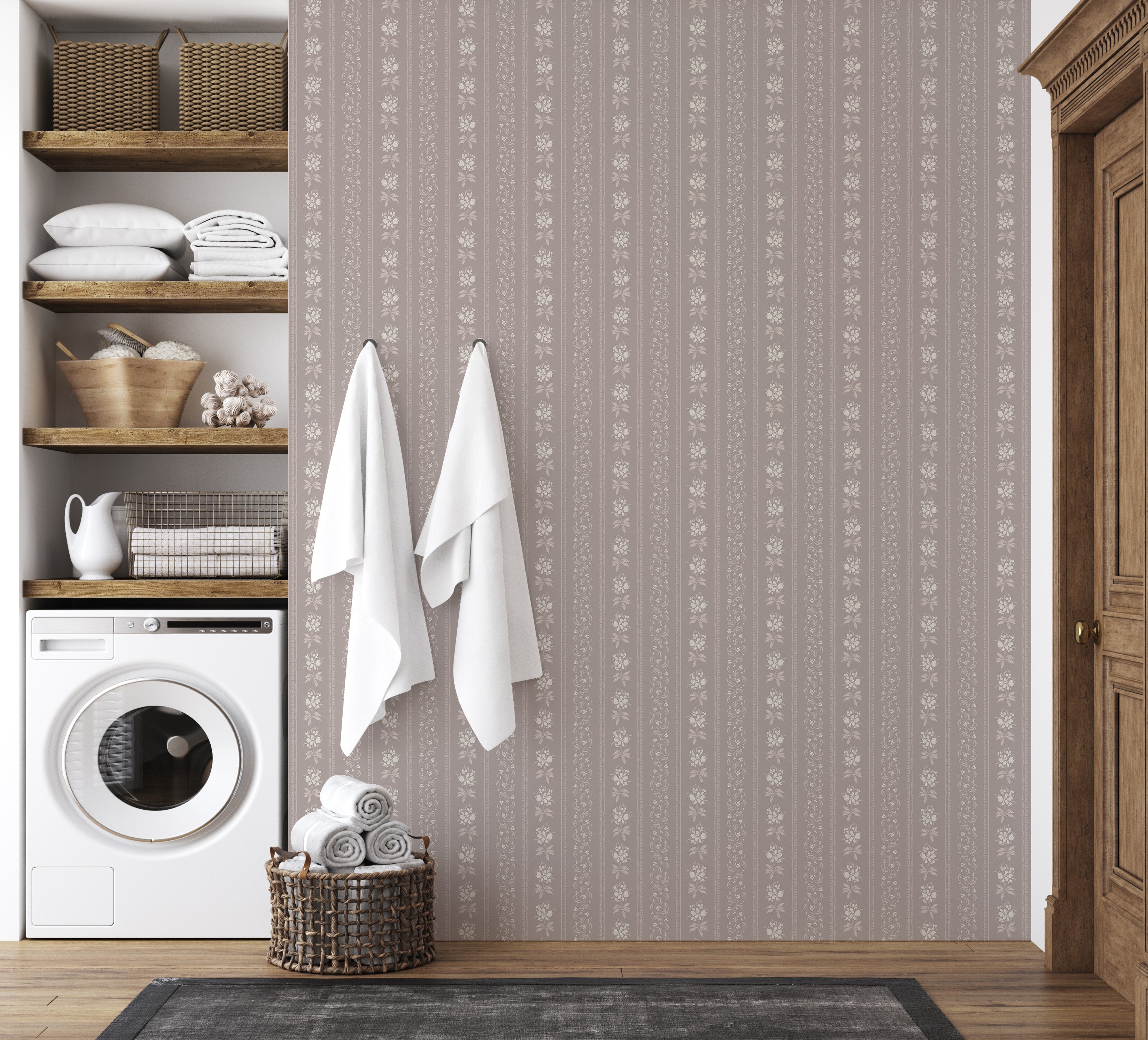 Elaine Striped Wallpaper in Dusty Blue and Cream Cottagecore