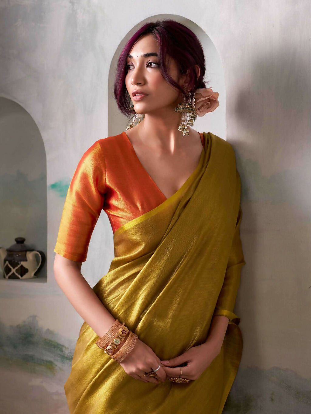 Shree Shyam Fashion Tissue Silk Mustard Saree