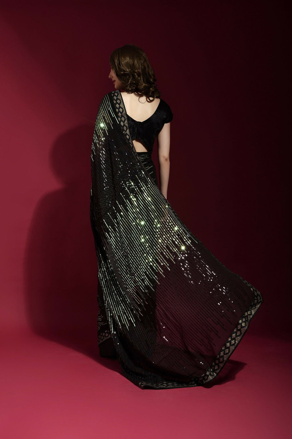 Vegaa Fashion Black Georgette Embroidered Party Wear Saree