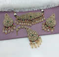 Multi-color alloy choker necklace set featuring intricate ethnic design