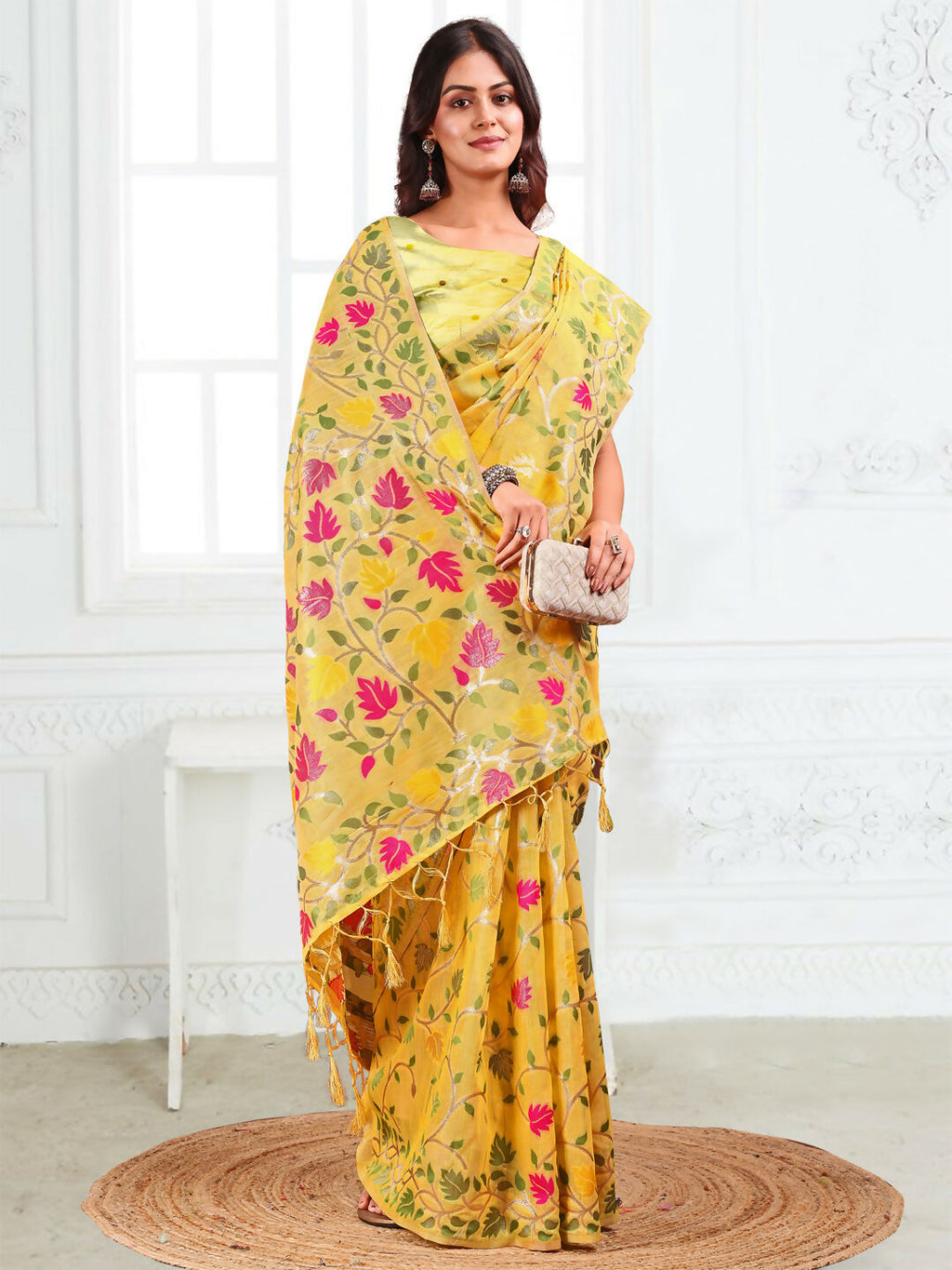 Shree Shyam Fashion Linen Cotton Yellow Saree