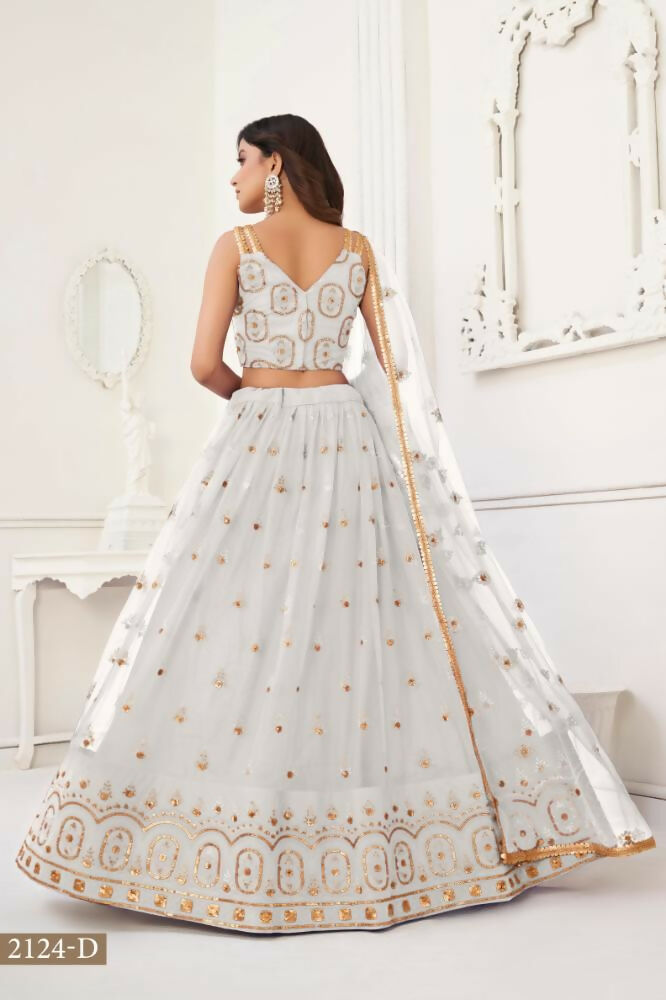 Off White Butterfly Net Lehenga with Tone-to-Tone Thread Work