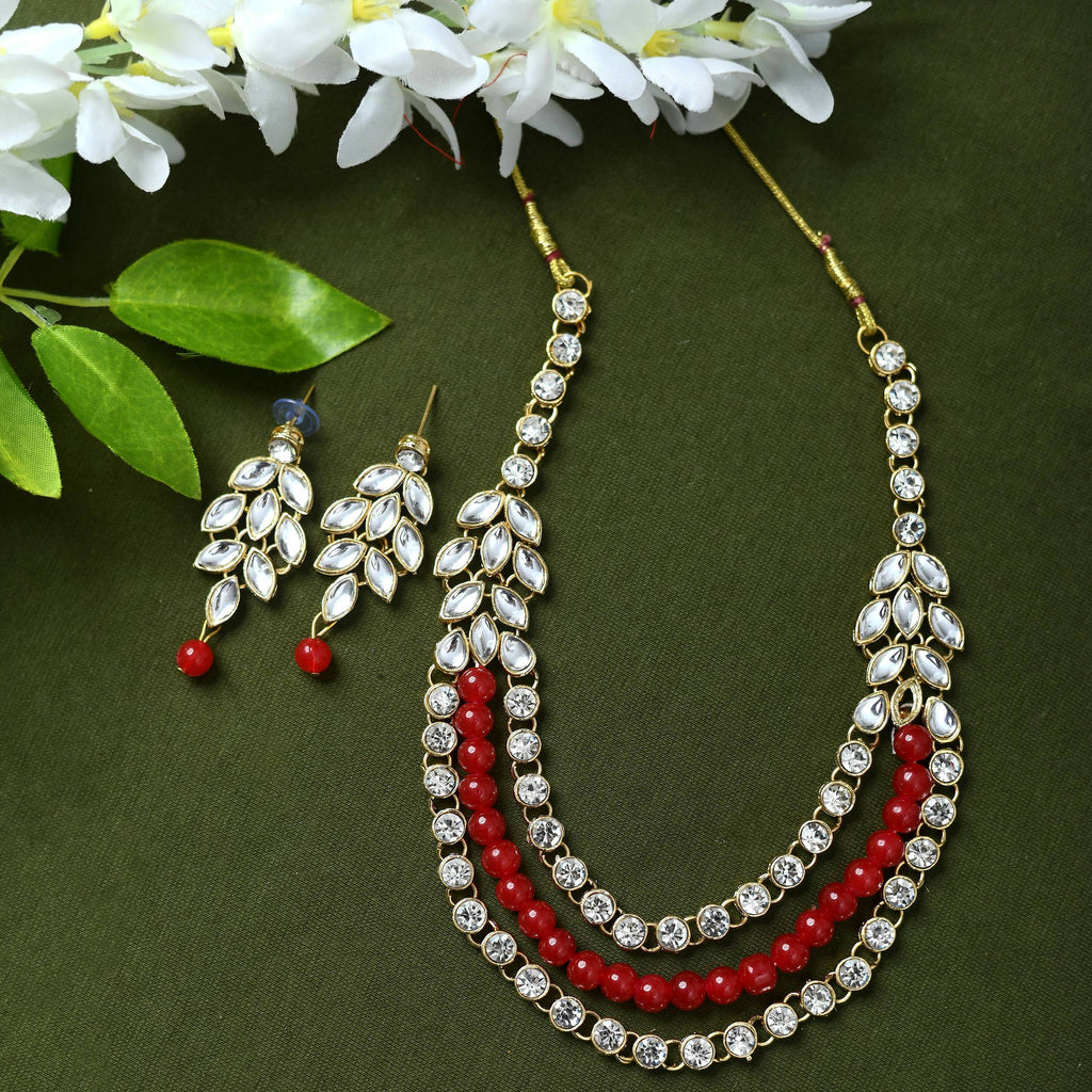 Handcrafted choker necklace featuring white and red pearls for women