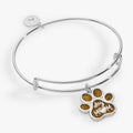 Dog Mom charm bangle featuring gold glitter enamel and an engraved crystal heart charm on a metal bracelet.