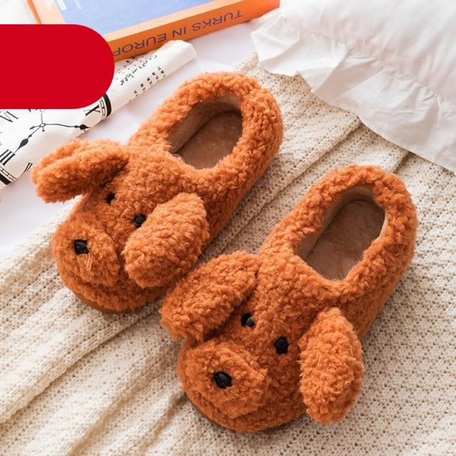 Cute Dog Slippers for Women - Cozy Plush Indoor Winter Home Shoes