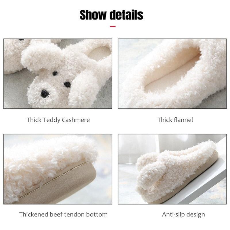 Cute Dog Slippers for Women - Cozy Plush Indoor Winter Home Shoes