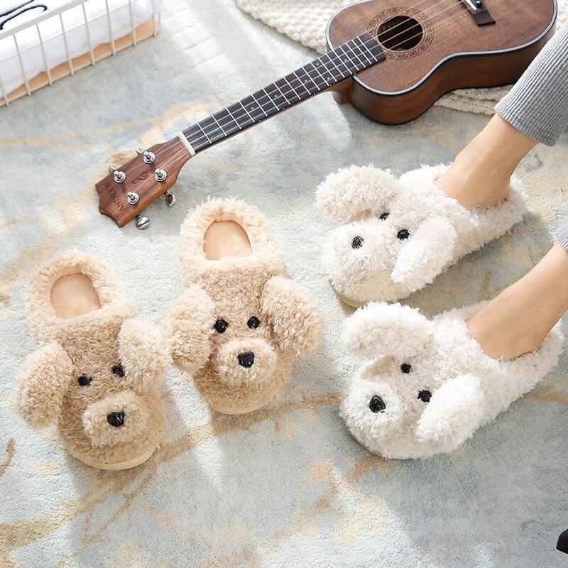Cute Dog Slippers for Women - Cozy Plush Indoor Winter Home Shoes