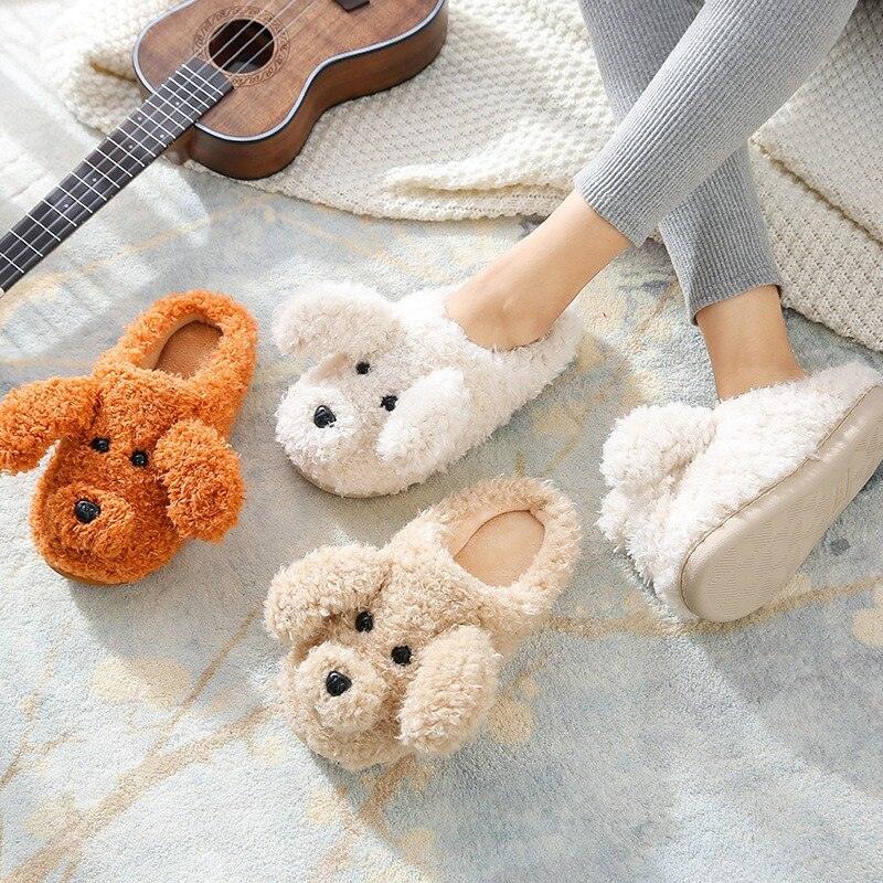 Cute Dog Slippers for Women - Cozy Plush Indoor Winter Home Shoes