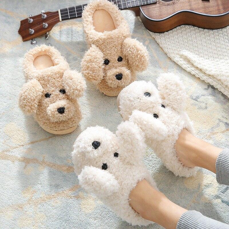 Cute Dog Slippers for Women - Cozy Plush Indoor Winter Home Shoes