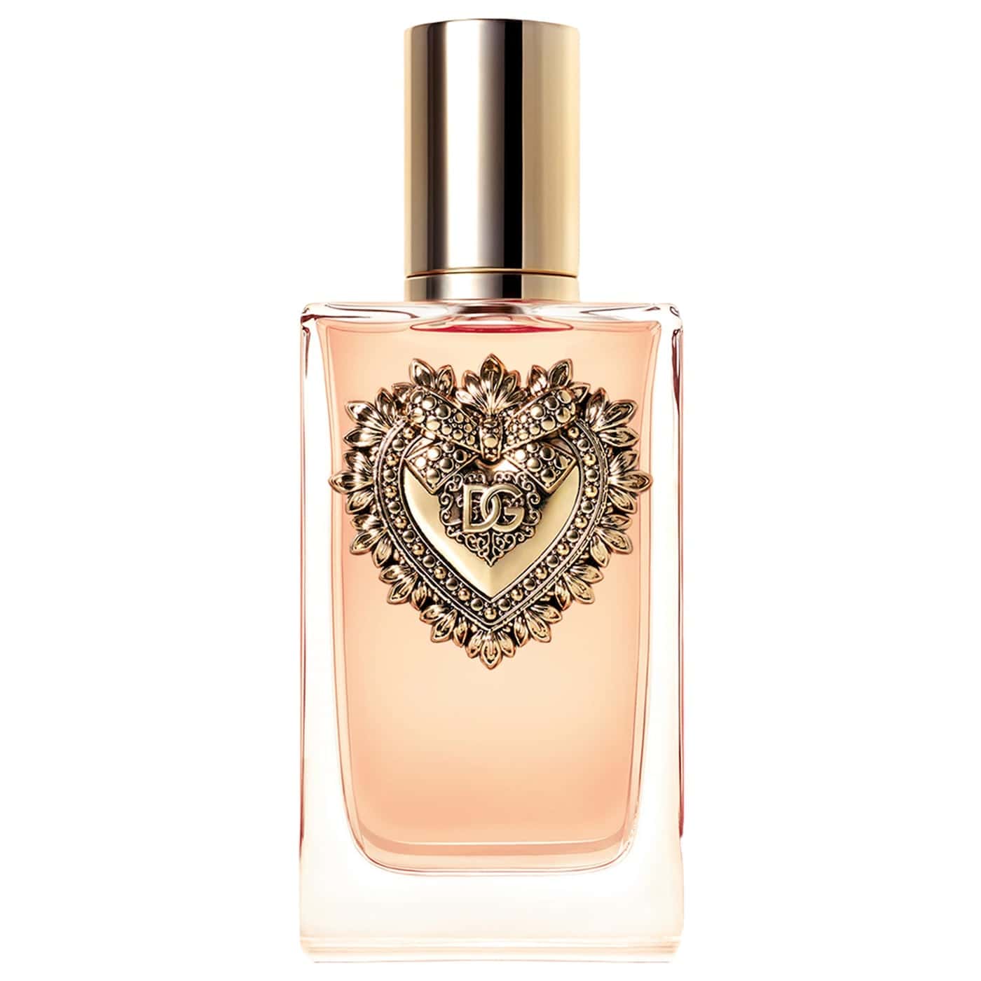 Dolce & Gabbana Devotion Eau de Parfum 3.4 OZ bottle with iconic Sacred Heart emblem.