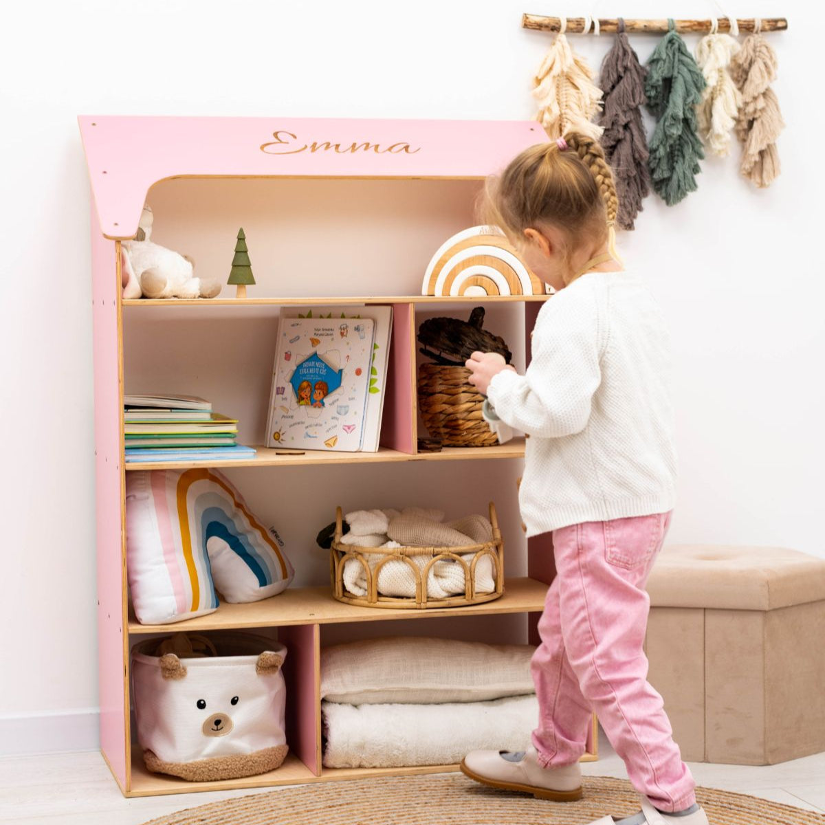 House-Shaped Montessori Bookcase for Kids Nursery and Playroom