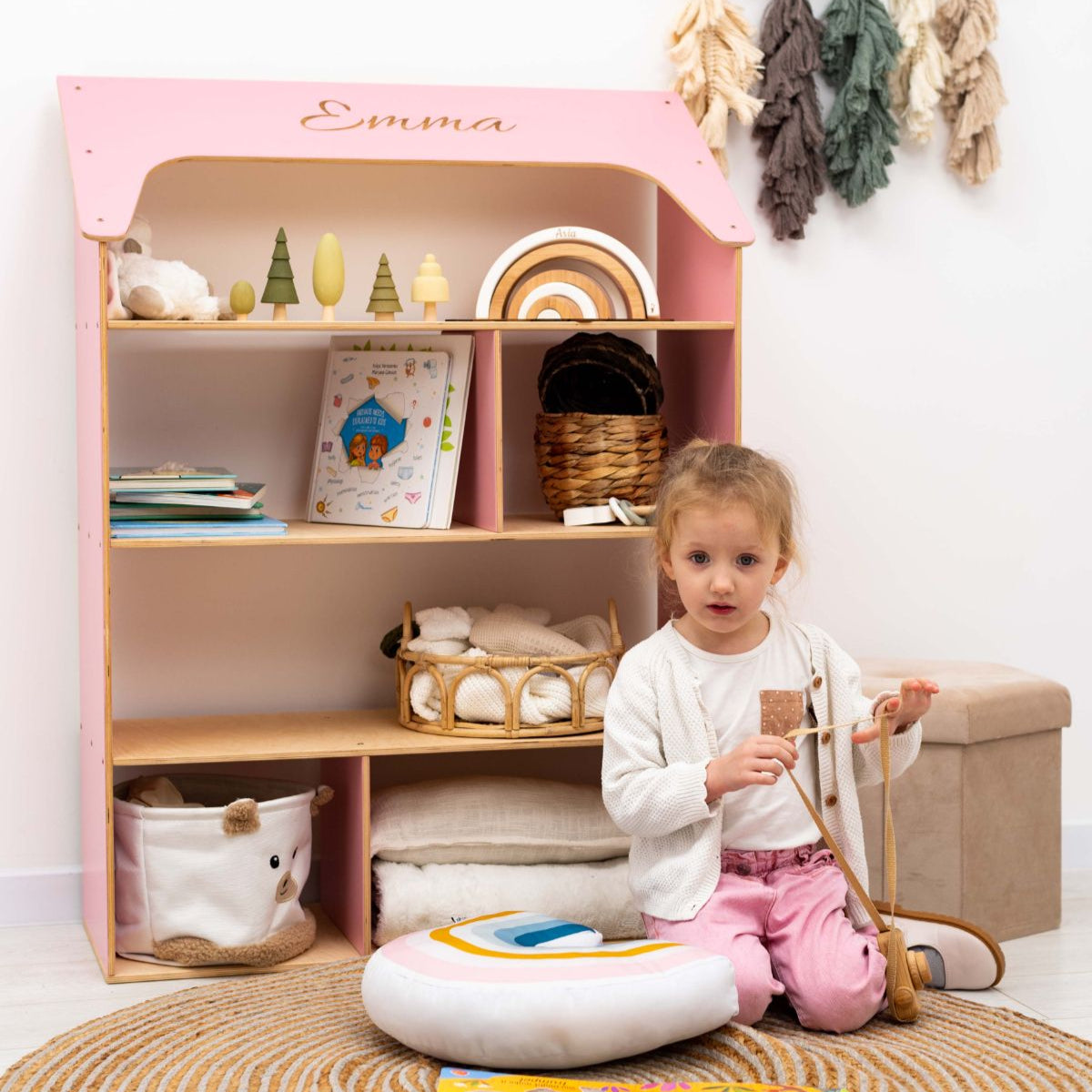 House-Shaped Montessori Bookcase for Kids Nursery and Playroom