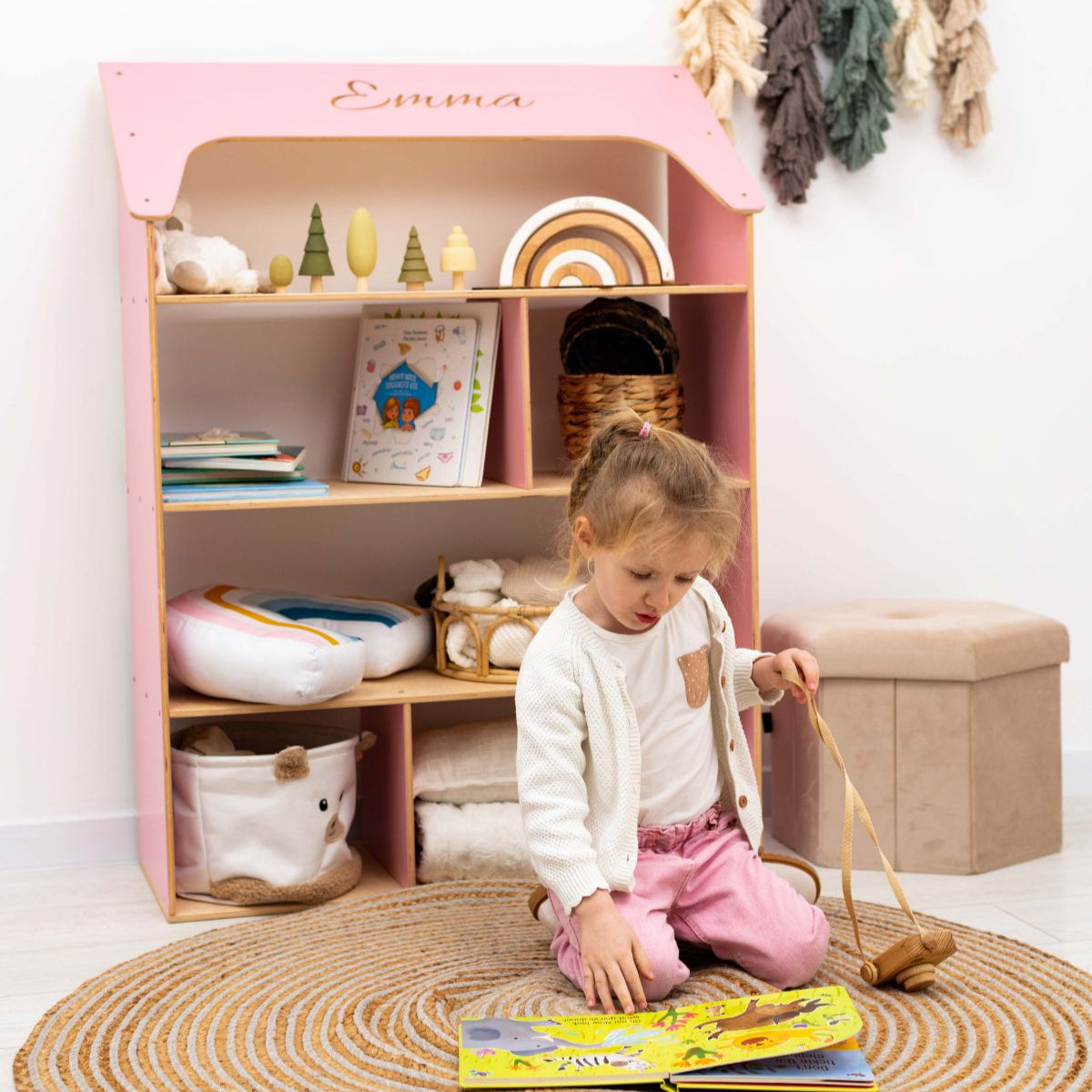 House-Shaped Montessori Bookcase for Kids Nursery and Playroom