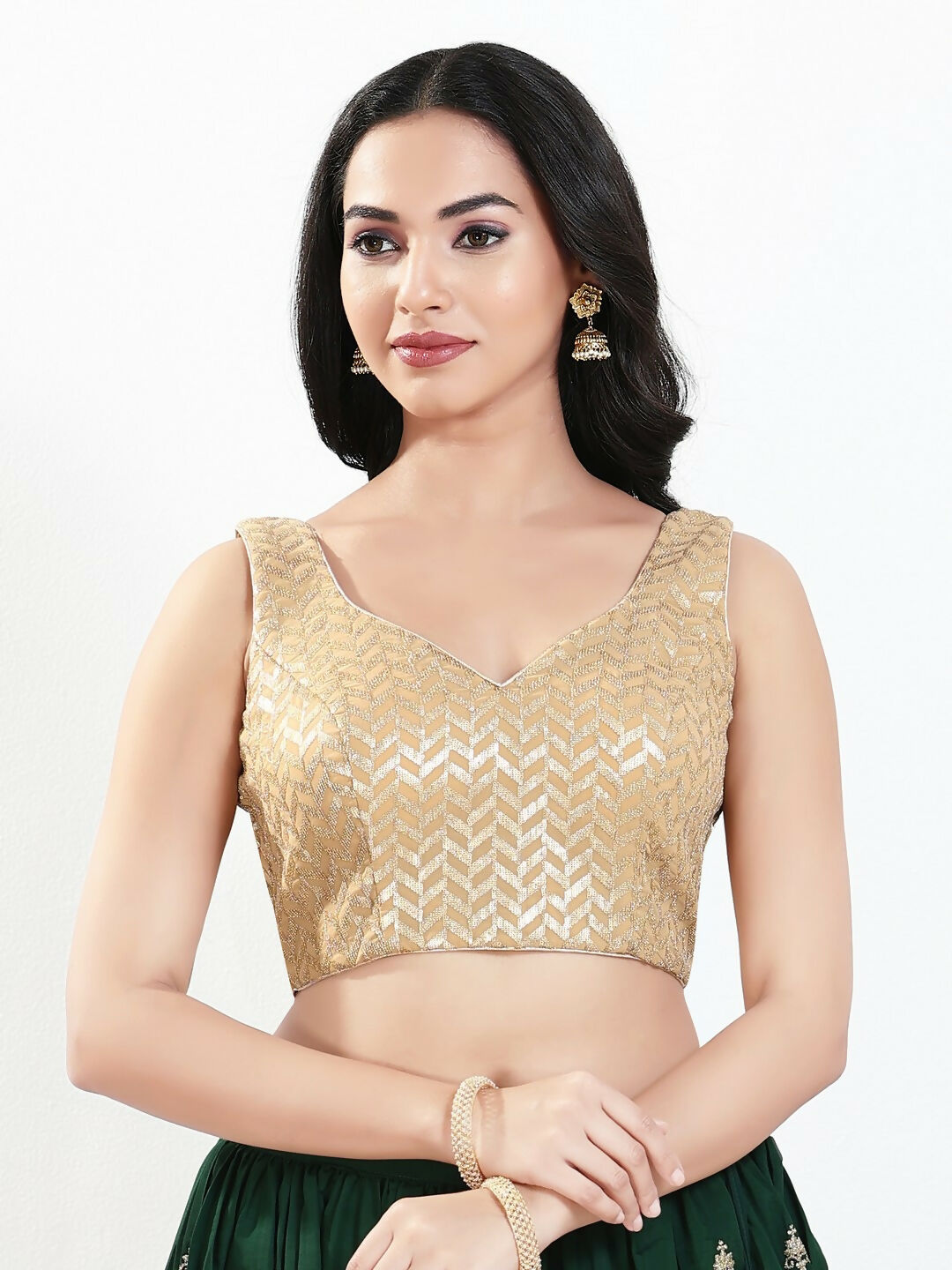 Joban Fashion Gold Silk Padded Blouse With Sweetheart Neck Sleeveless