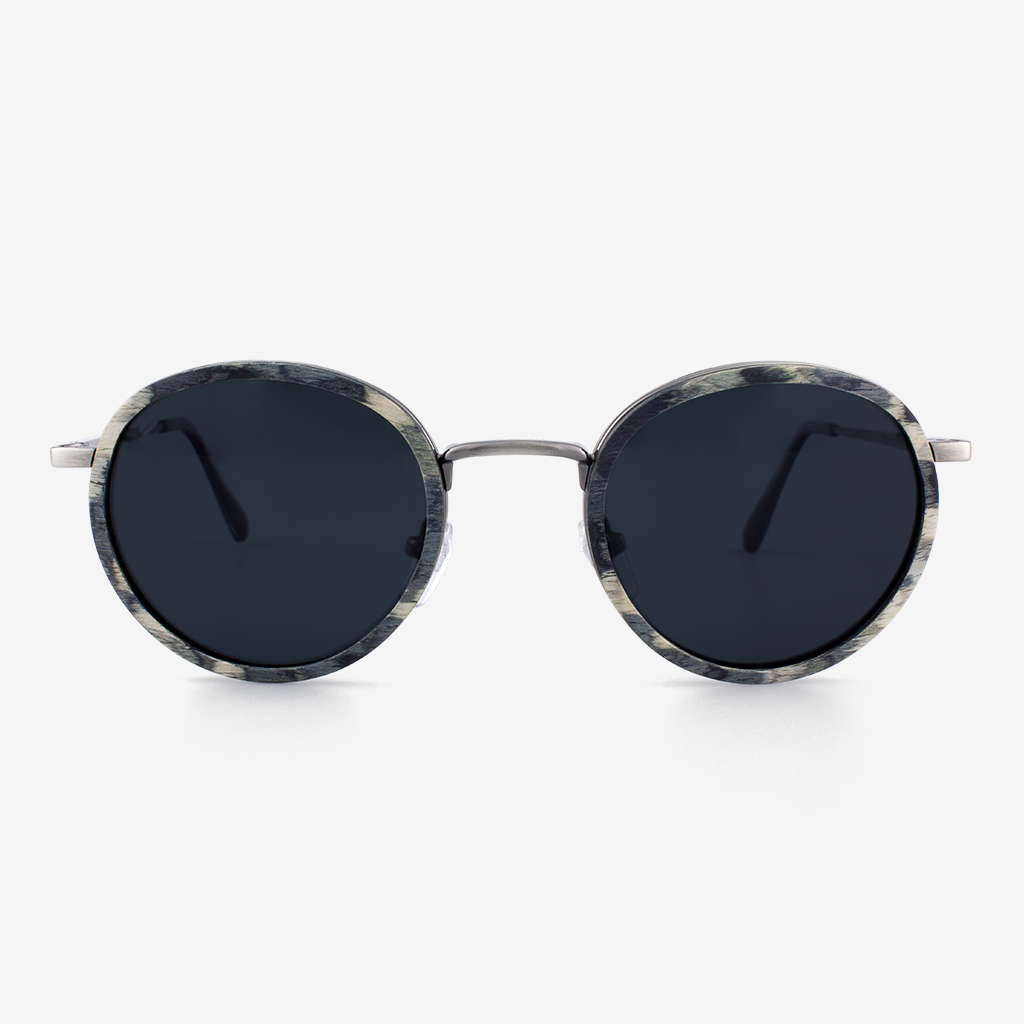 Dora Round Metal & Camo Wood Frame Sunglasses