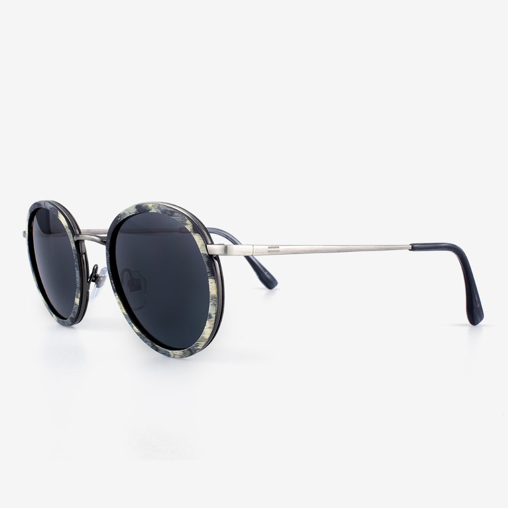 Dora Round Metal & Camo Wood Frame Sunglasses