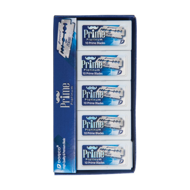 Dorco Prime Platinum Double Edge stainless steel razor blades in professional packaging